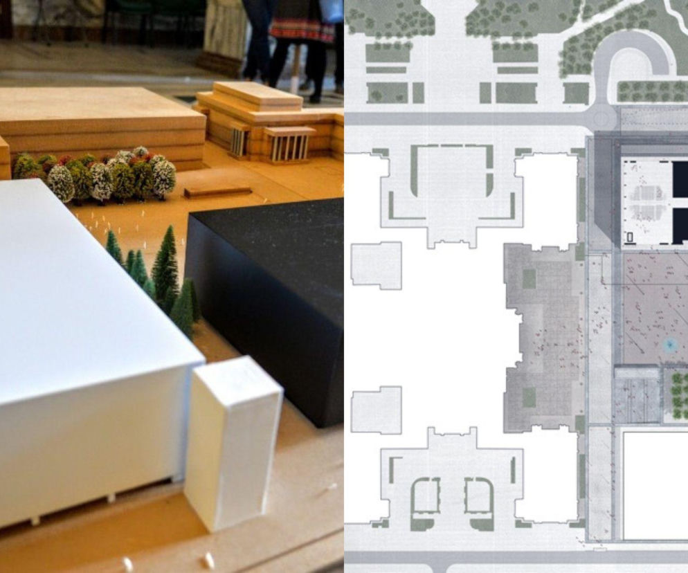 Drewniany model Śródmieścia i plan zagospodarowania placu Defilad z widocznymi budynkami i zielenią, prezentowany podczas konsultacji społecznych. Więcej o planach zabudowy przeczytasz na Architektura Murator Plus.