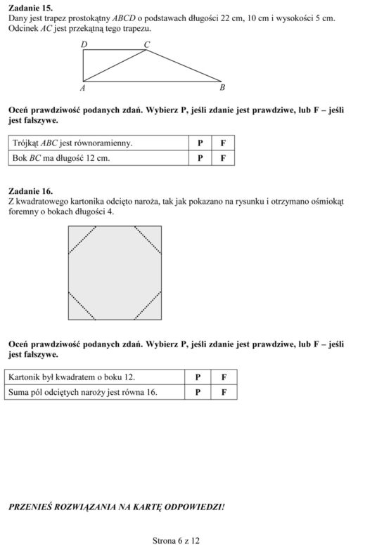 Próbny egzamin gimnazjalny - Matematyka