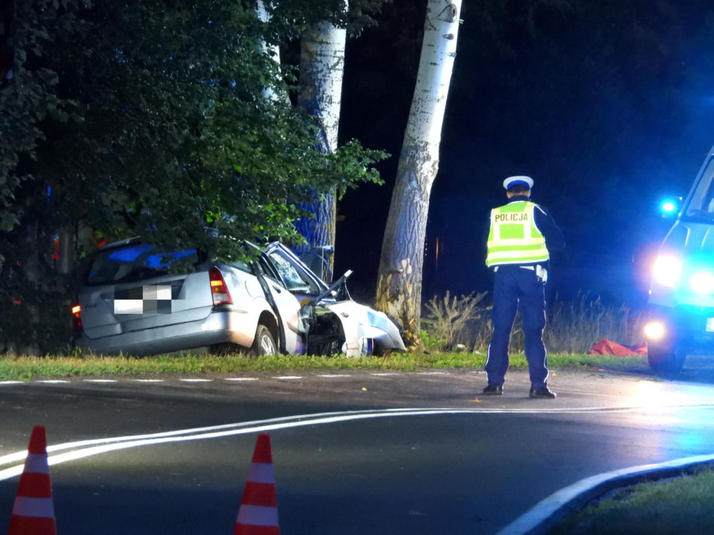 Śmiertelny wypadek pod Warszawą. Ford rozbił się na drzewie