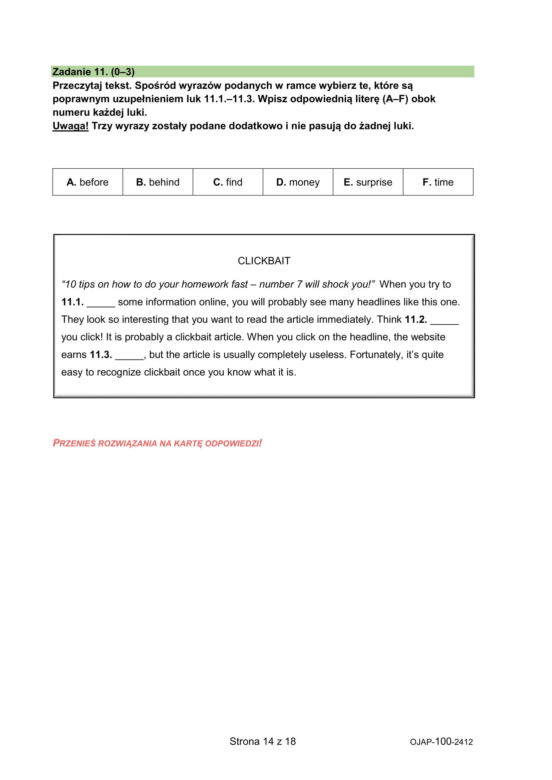Egzamin Ósmoklasisty 2024 - język angielski ARKUSZE PDF, CKE