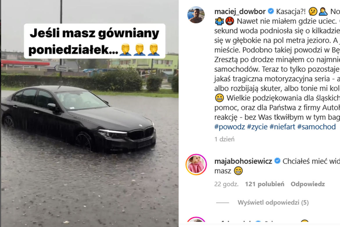 Luksusowe BMW Macieja Dowbora zatopiło się w Będzinie. "Teraz to tylko pozostaje się popłakać"