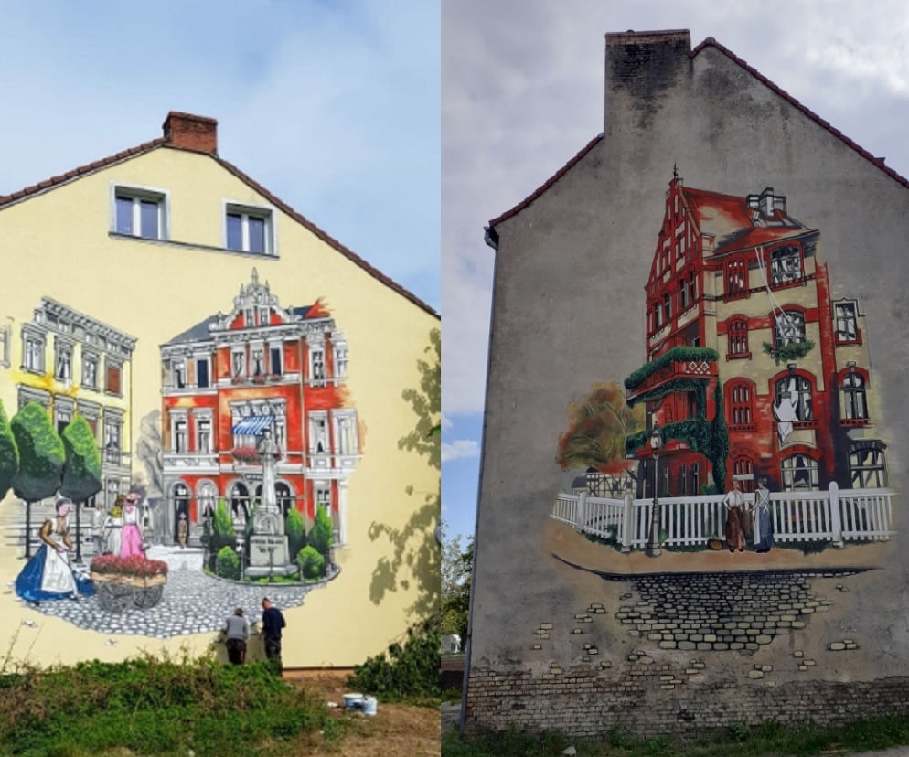 Nowe murale na kamienicach przy Jerzego (po lewej) oraz przy Przemysłowej (po prawej)