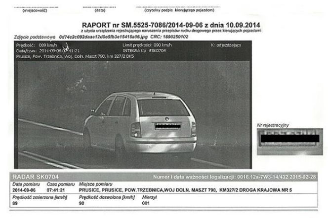 Zdjęcie z fotoradaru