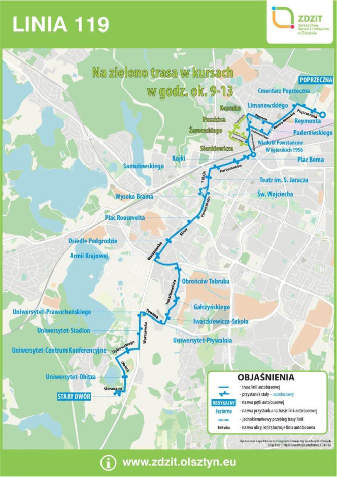 Zmiany w kursowaniu autobusów na linii 119 będą obowiązywać od niedzieli, 1 marca.