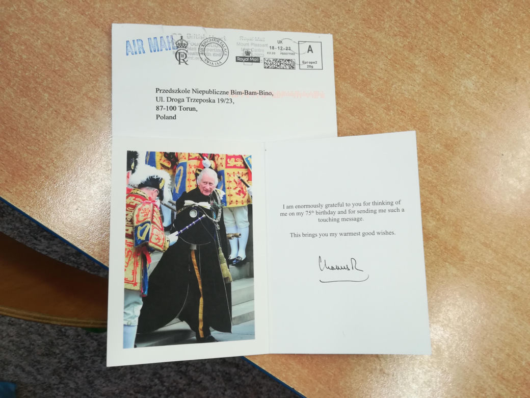 Przedszkolaki z Torunia napisały do króla Karola III. Brytyjski monarcha odpisał