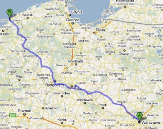 Trasa 10 i 25 Warszawa-Darłowo - mapka