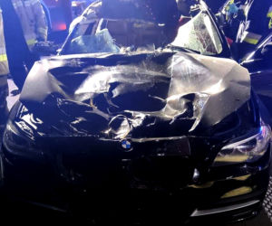 Zderzenie bmw z łosiem w miejscowości Markowszczyzna