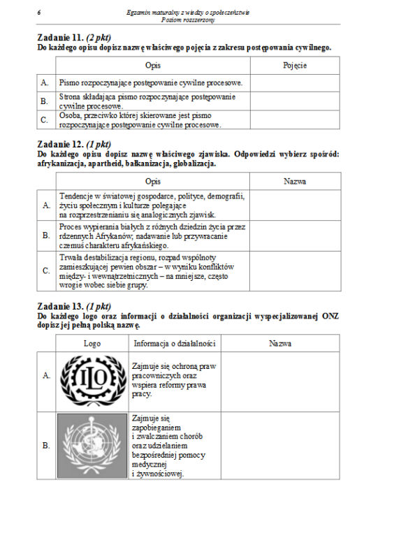 Matura 2013, WOS, poziom rozszerzony