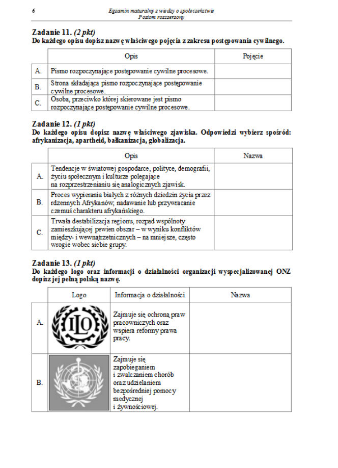 Matura 2013, WOS, poziom rozszerzony