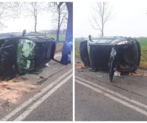 Skierki. Wjechał autem do rowu. Siła uderzenia wyrzuciła je z powrotem na jezdnię [ZDJĘCIA]