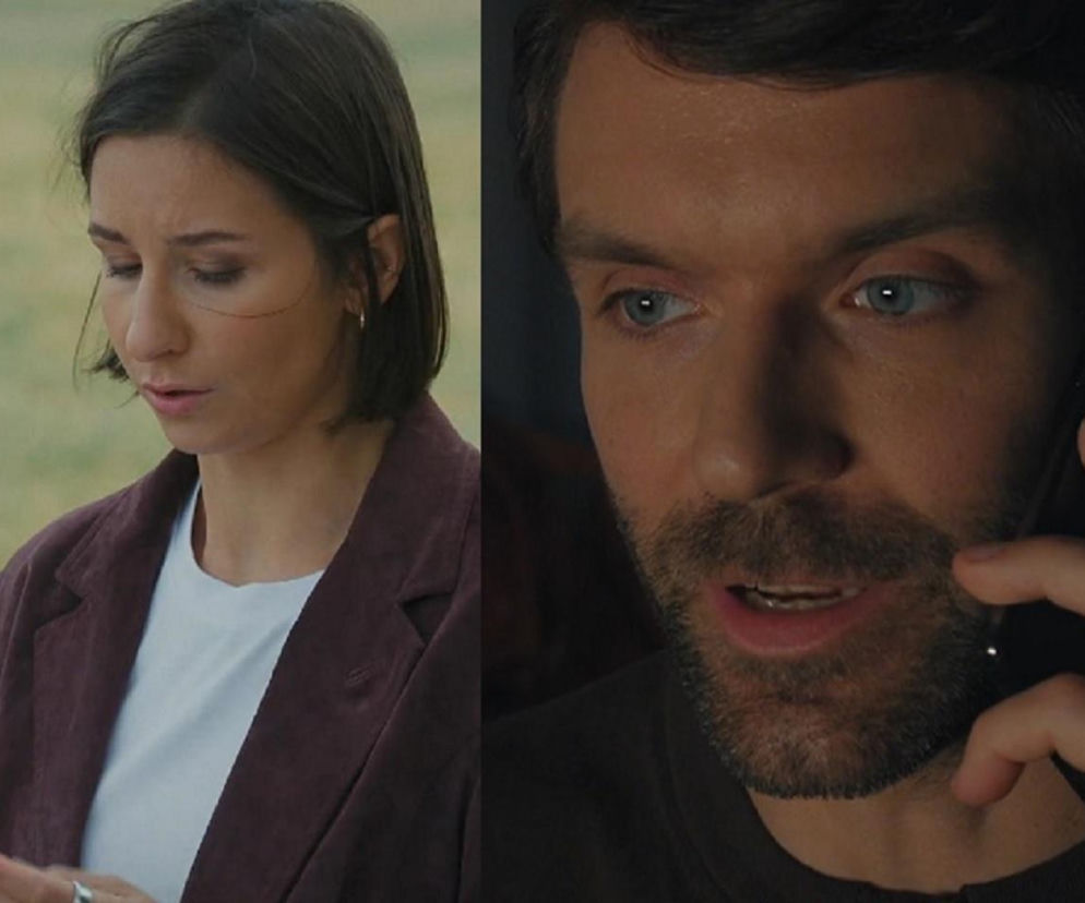 Kolaż przedstawiający Agnes (Amanda Mincewicz) z serialu M jak miłość z poważną miną oraz Martina (Paweł Izdebski) z brodą, rozmawiającego przez telefon. Martin to kochanek prześladujący Agnes. Więcej o tym wątku i innych Super Serialach znajdziesz na stronie.