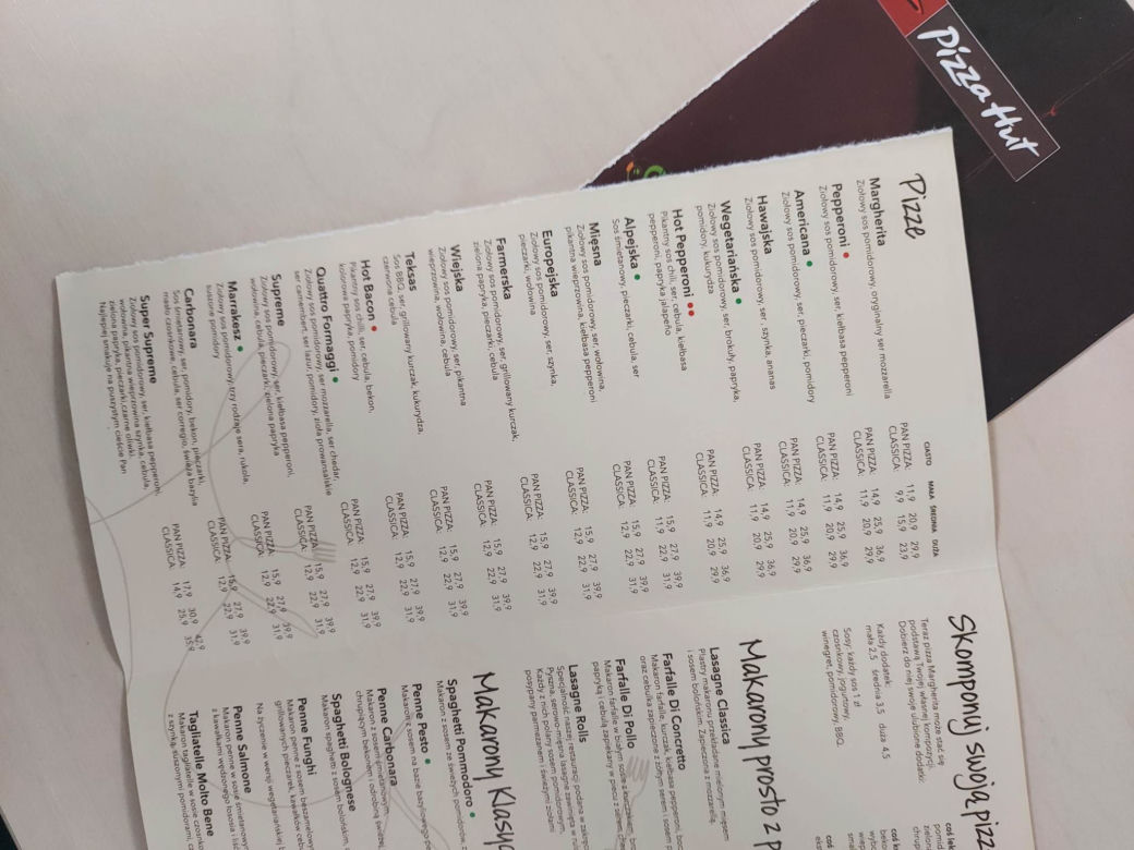 Pizza Hut - ceny kiedyś