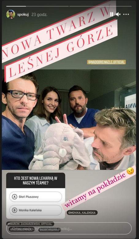 Na dobre i na złe. Borys Jakubek (Marcin Zacharzewski), nowa lekarka (Monika Kaleńska), radiolog Paweł (Marcin Sianko), Artur Bart (Piotr Głowacki)
