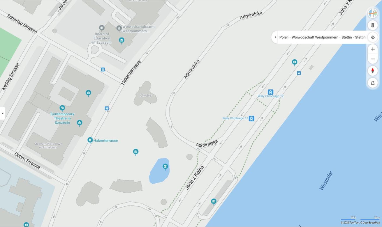 Niemieckie nazwy ulic w Szczecinie na mapach Bing