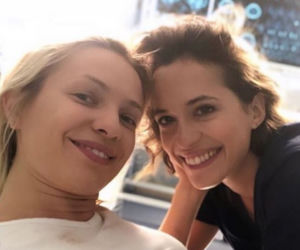 Na dobre i na złe. Dominika (Paulina Gałązka) i Julka (Aleksandra Hamkało) na planie