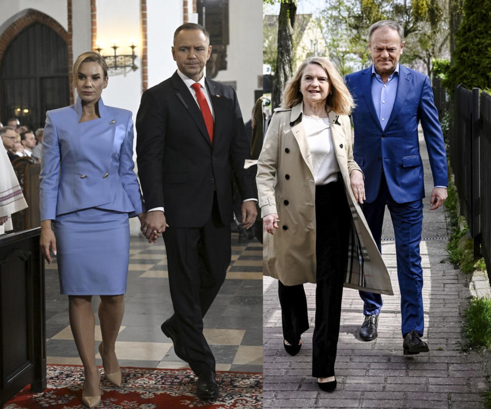 Karol Nawrocki z żoną Martą, Donald Tusk z żoną Małgorzatą