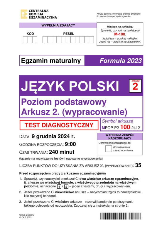 Matura próbna polski 2024 - ARKUSZ CKE