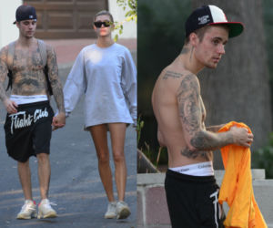 Justin Bieber i Hailey Bieber na spacerze