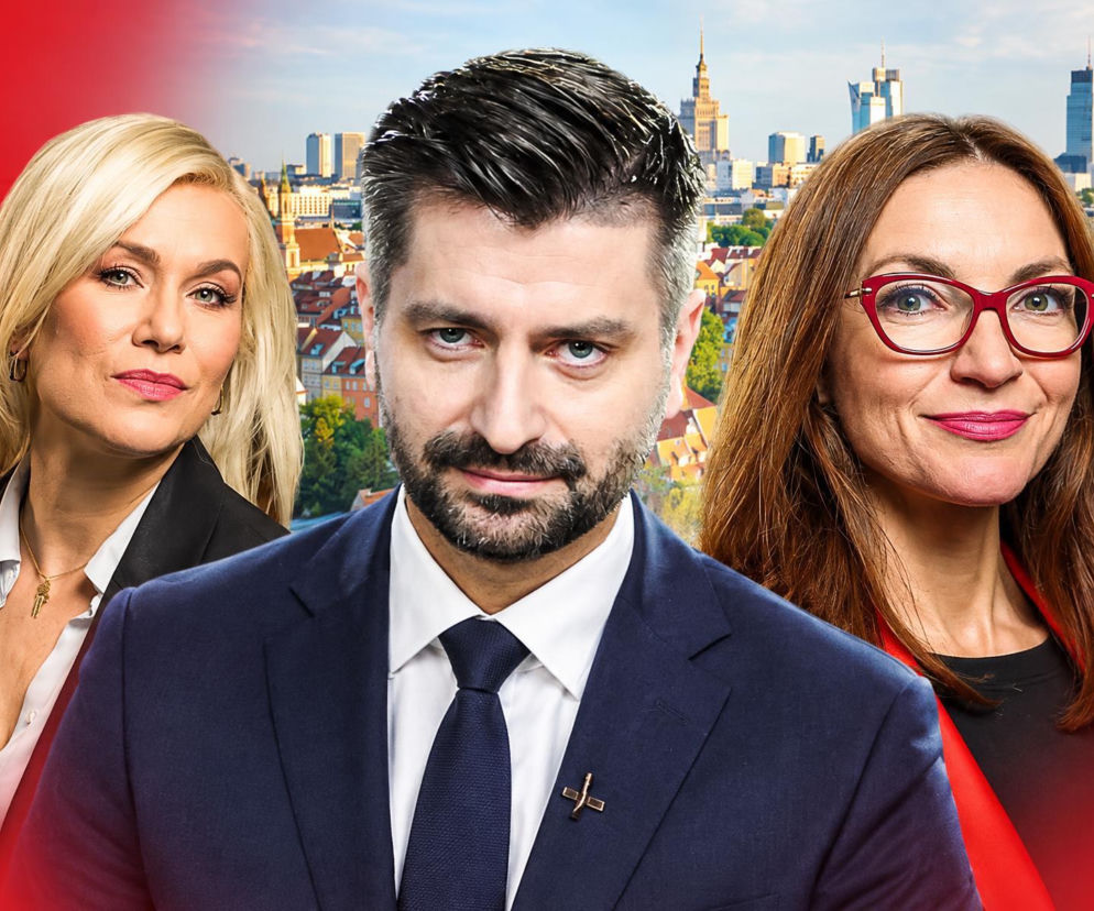 Kamila Biedrzycka, mężczyzna i Renata Mieńkowska-Norkiene na tle Warszawy. O polityce Trumpa na SE Polityka.
