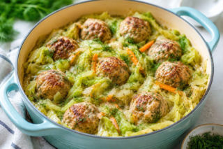 Klopsiki w młodej kapuście. Podczas duszenia powstaje aromatyczny sos