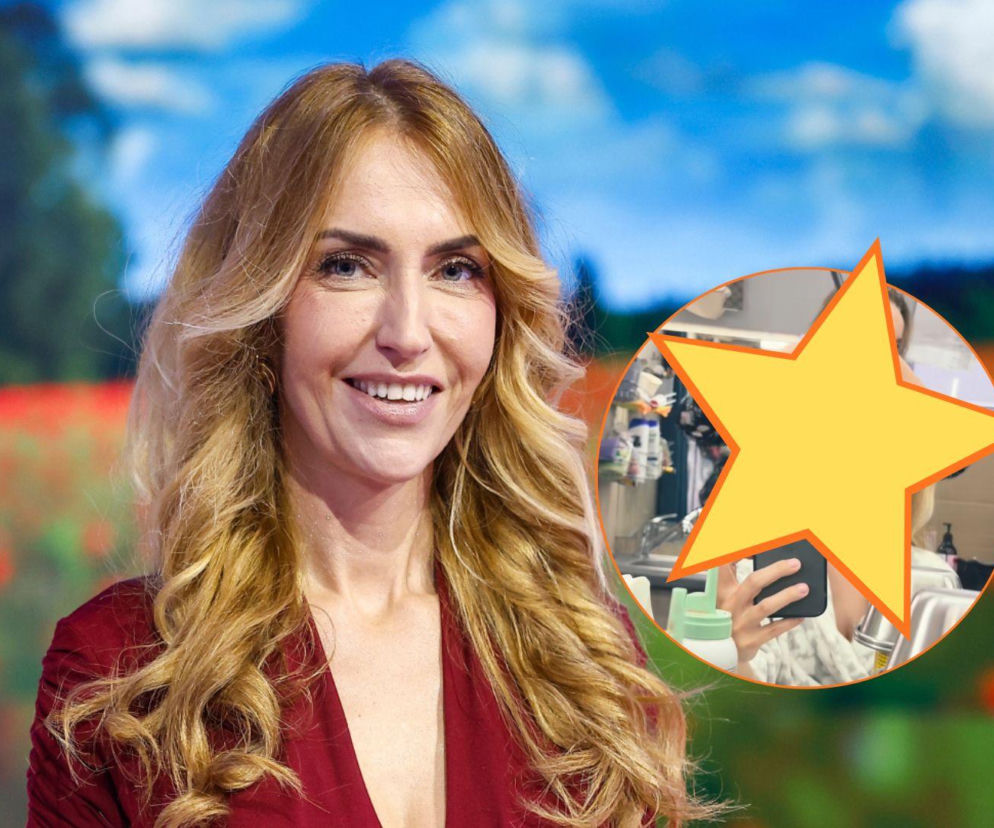 Magdalena Waligórska-Lisiecka uśmiecha się na tle łąki. Obok miniatura z charakteryzatorni. O kulisach Rancza czytaj w Eska.