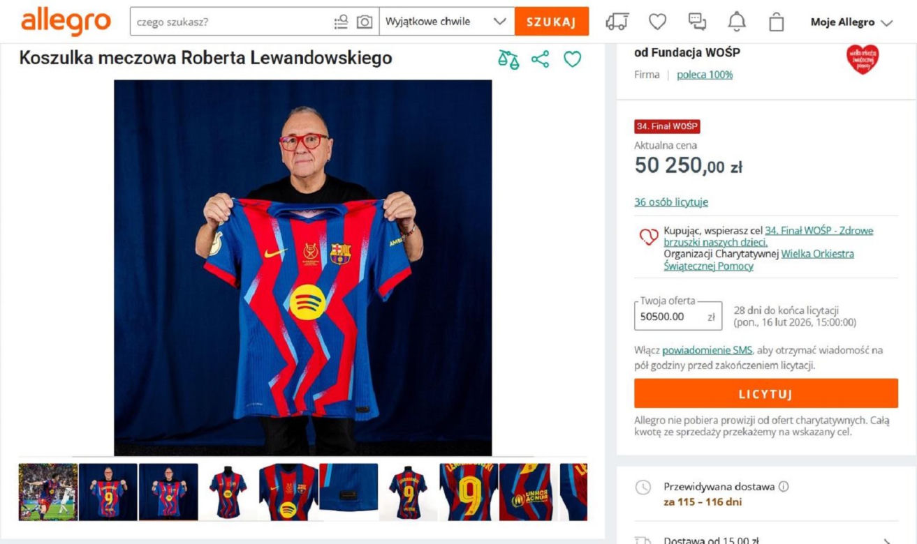Cenna pamiątka Roberta Lewandowskiego na aukcji WOŚP. Cena licytacji robi wrażenie