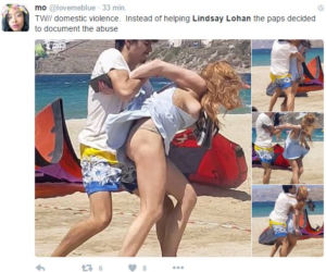 Lindsay Lohan pobita przez partnera na plaży