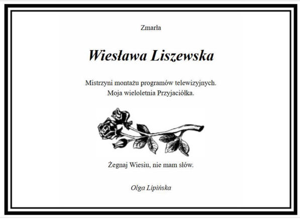 Olga Lipińska pożegnała przyjaciółkę