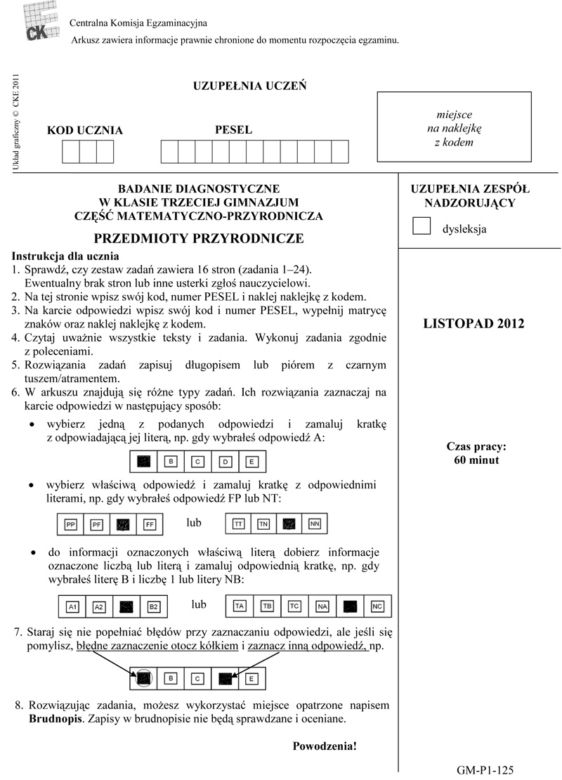 Próbny egzamin gimnazjalny - Przedmioty przyrodnicze