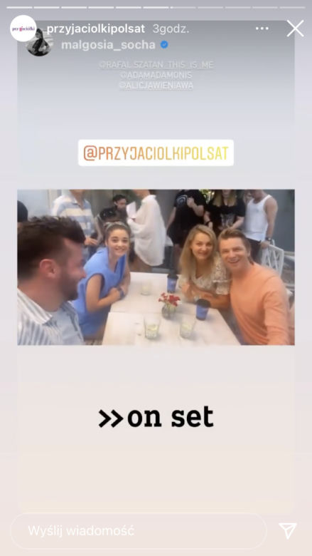Przyjaciółki 18 sezon: Inga (Małgorzata Socha), Andrzej (Adam Adamonis), Hania (Alicja Wieniawa-Narkiewicz), Rafał Szatan