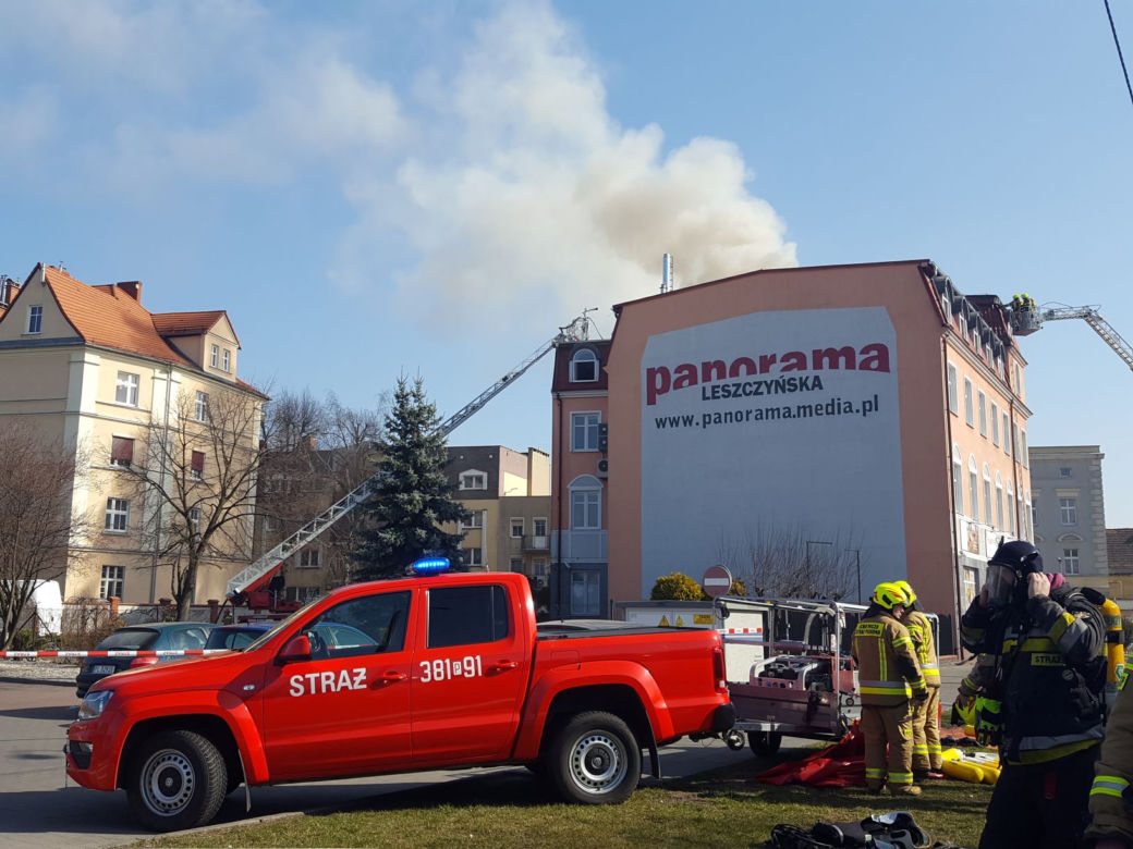 Pali się budynek Panoramy Leszczyńskiej w Lesznie