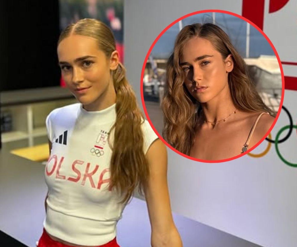 Lekkoatletka Anastazja Kuś w białej koszulce z napisem POLSKA i logo olimpijskim, obok ujęcie Anastazji Kuś w bikini. Opisujemy jej sukcesy sportowe i sesje zdjęciowe, o których przeczytasz więcej na naszym portalu.