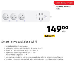 Listwa zasilająca smart Wi-Fi MELINK Cena: 149 zł