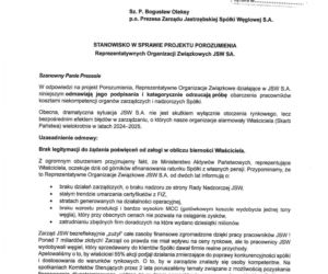Oświadczenie związków zawodowych Jastrzębskiej Spółki Węglowej