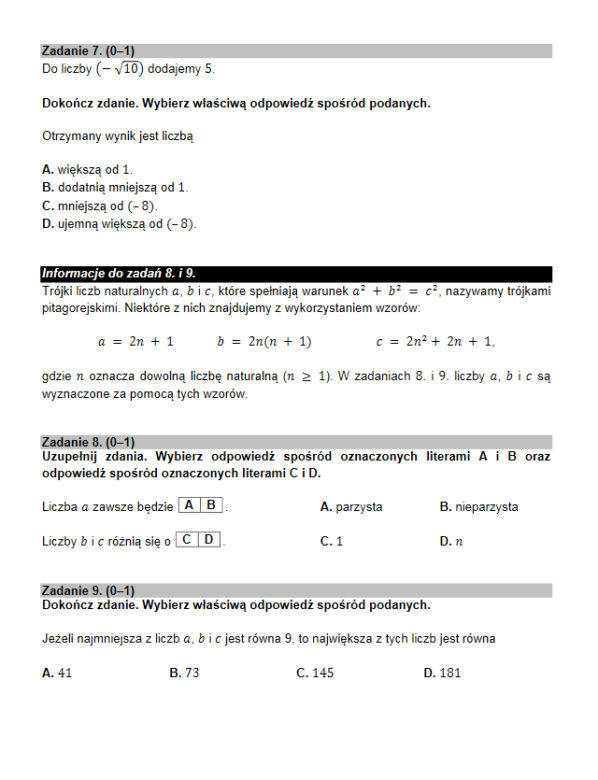 Egz ósmoklasisty 2021 matematyka