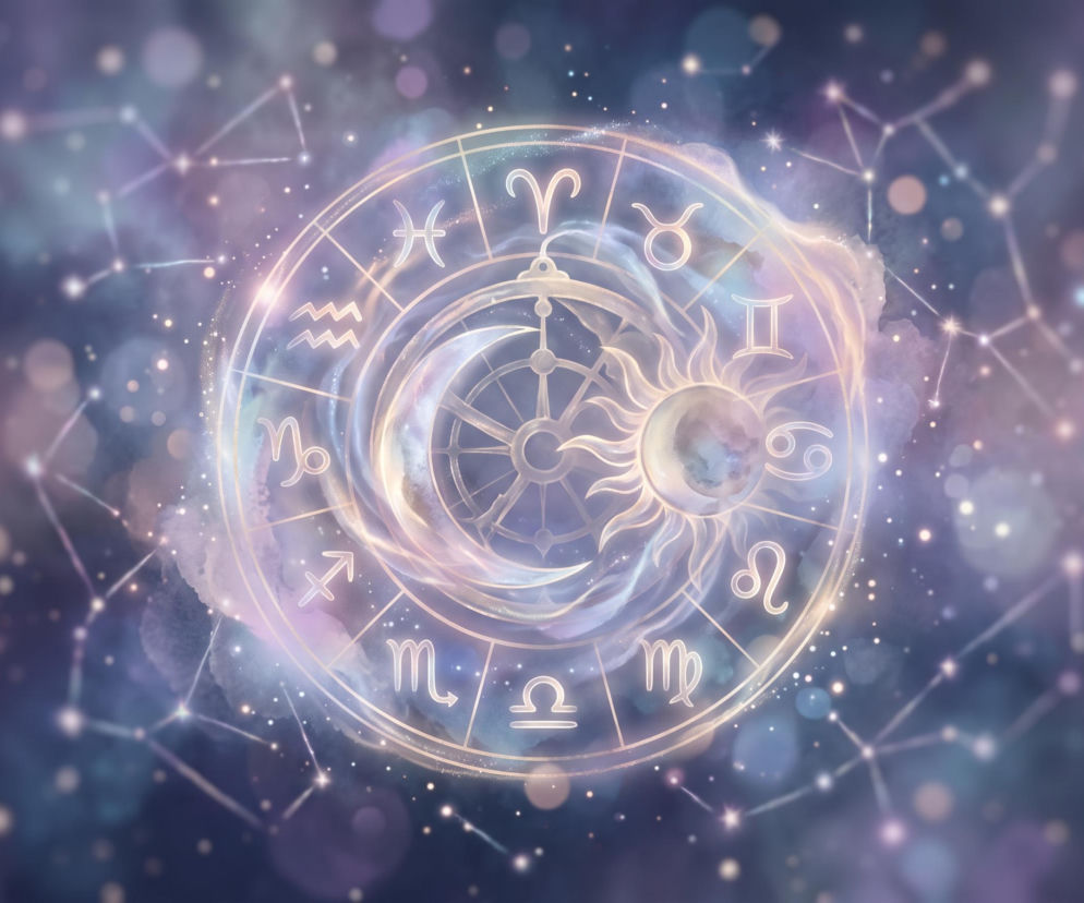 Złoty krąg z symbolami zodiaku na tle kosmosu. O horoskopie dziennym i sile Księżyca przeczytasz w VOX FM.