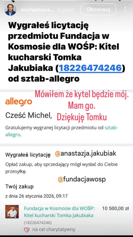 Wiadomo, kto wylicytował kitel Tomasza Jakubiaka. Wzruszający gest