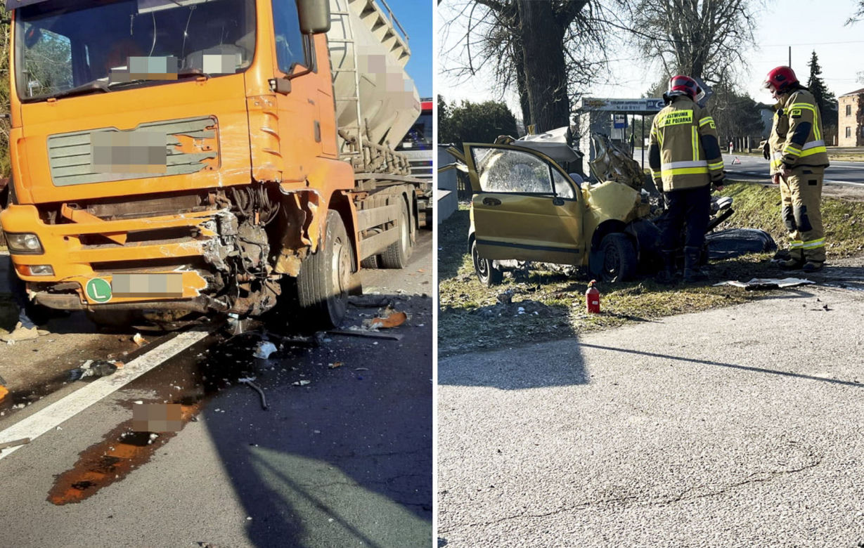 Makabryczny wypadek w Coniewie. Czołowo zderzyła się osobówka z ciężarówką. Nie żyje jedna osoba