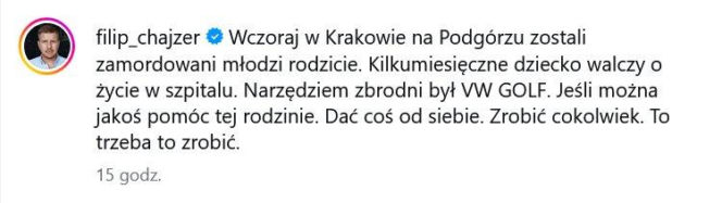 Filip Chajzer apeluje do swoich fanów. Poszło o tragedię, która wydarzyła się w Krakowie