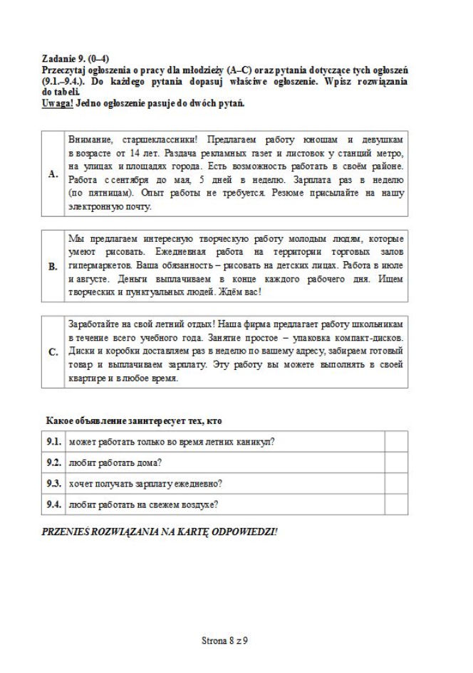 EGZAMIN GIMNAZJALNY 2013 JĘZYK ROSYJSKI podstawowy