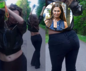 Dorota Naruszewicz zmysłowo kręci pupą na środku drogi. Beata z Klanu kusi między drzewami