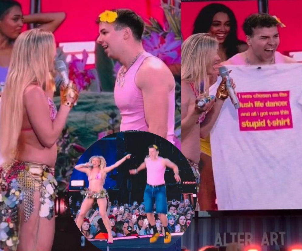 Zara Larsson z fanem, radnym Piotrem Czerniejewskim, na scenie Open'er Festival. O ich wspólnym tańcu przeczytasz na SE.