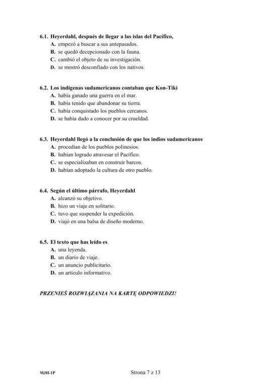 Matura 2020 ARKUSZ CKE: j. hiszpański - p. podstawowy