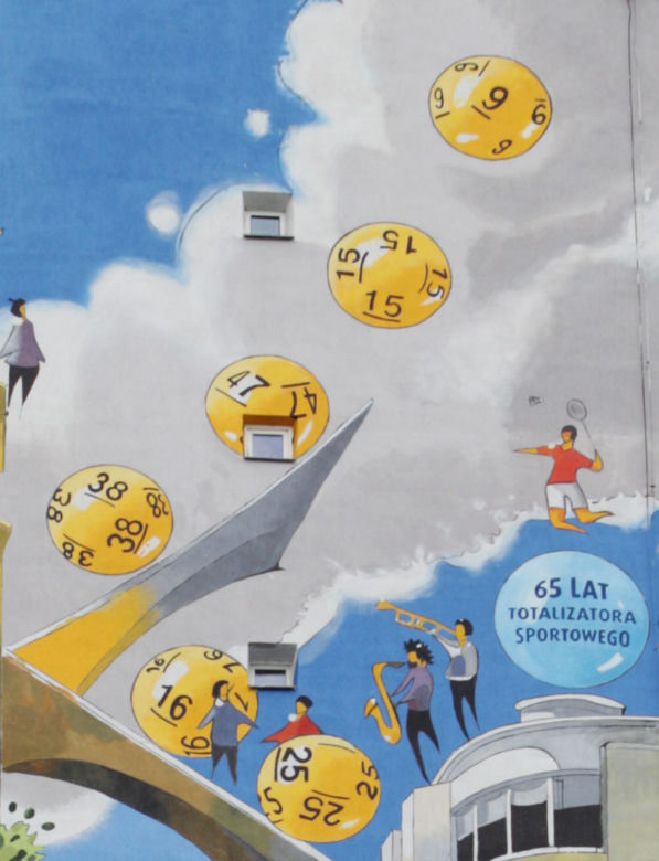 Mural na Pradze. I charakterystyczne kulki z numerkami