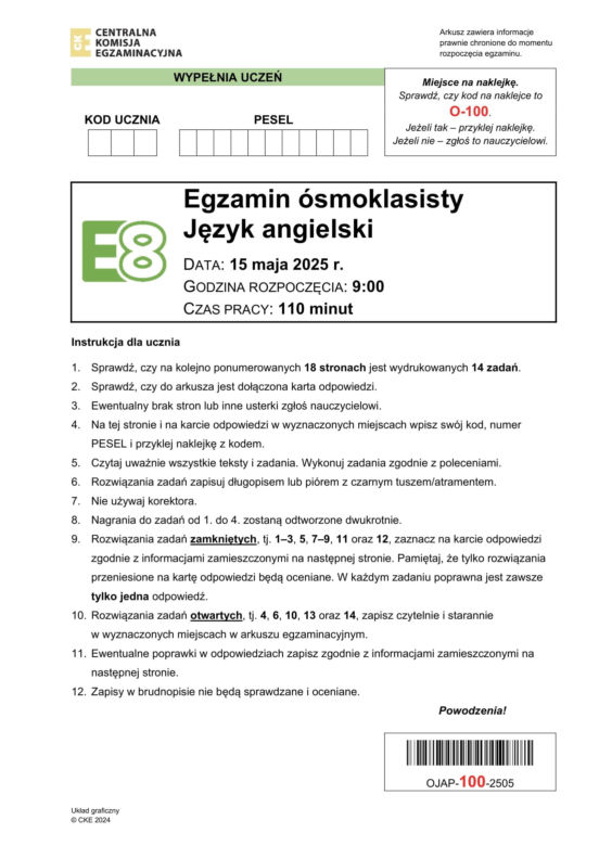 Egzamin ósmoklasisty 2025 - angielski