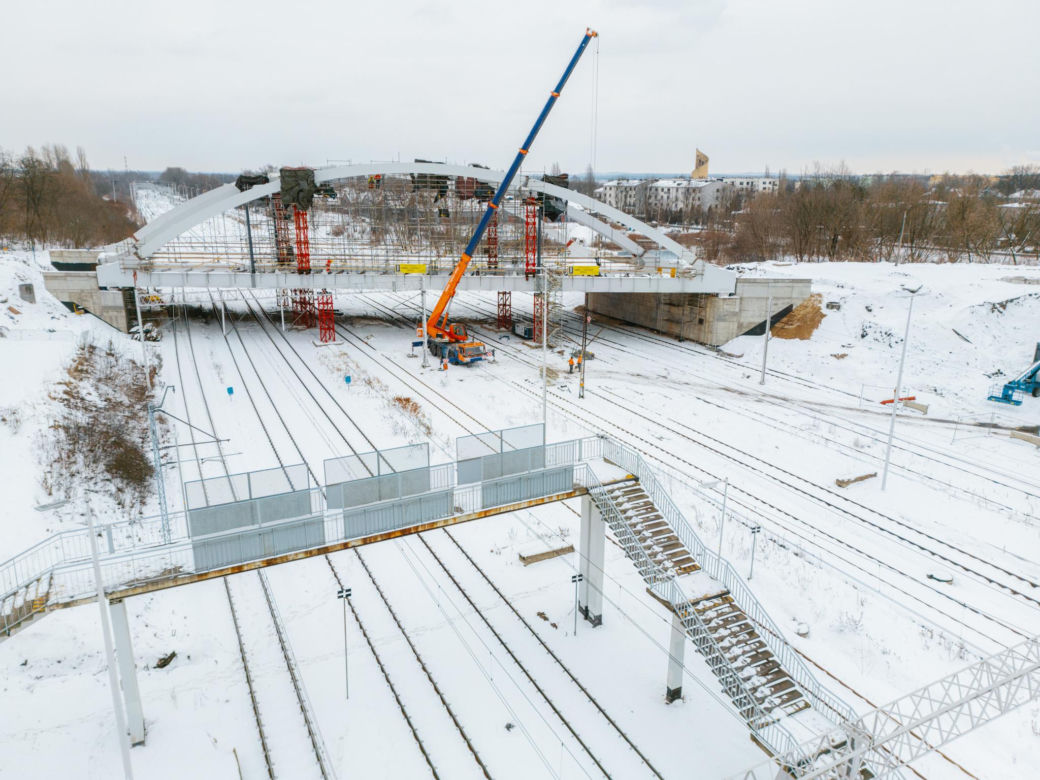 Budowa wiaduktu nad linia kolejową w Sosnowcu