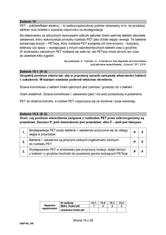 Biologia arkusze MATURA 2024 rozszerzenie FORMUŁA 2015