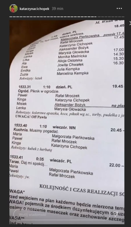 M jak miłość. Katarzyna Cichopek na Instagramie pokazała plan pracy