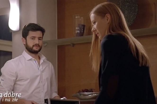 Na dobre i na złe odc. 588. Wiktoria Consalida (Katarzyna Dąbrowska), Adam Krajewski (Grzegorz Daukszewicz)