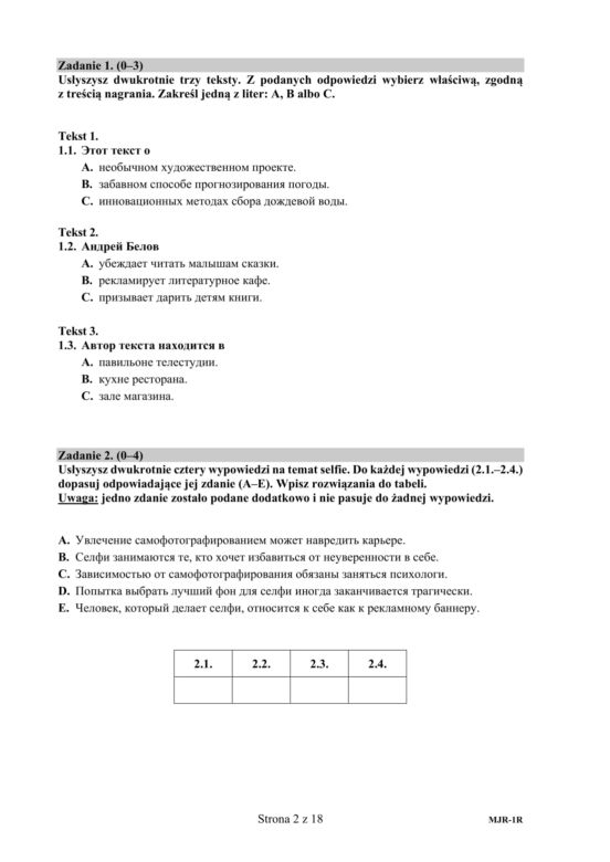 ARKUSZE CKE - Matura j. rosyjski - poziom rozszerzony 2019